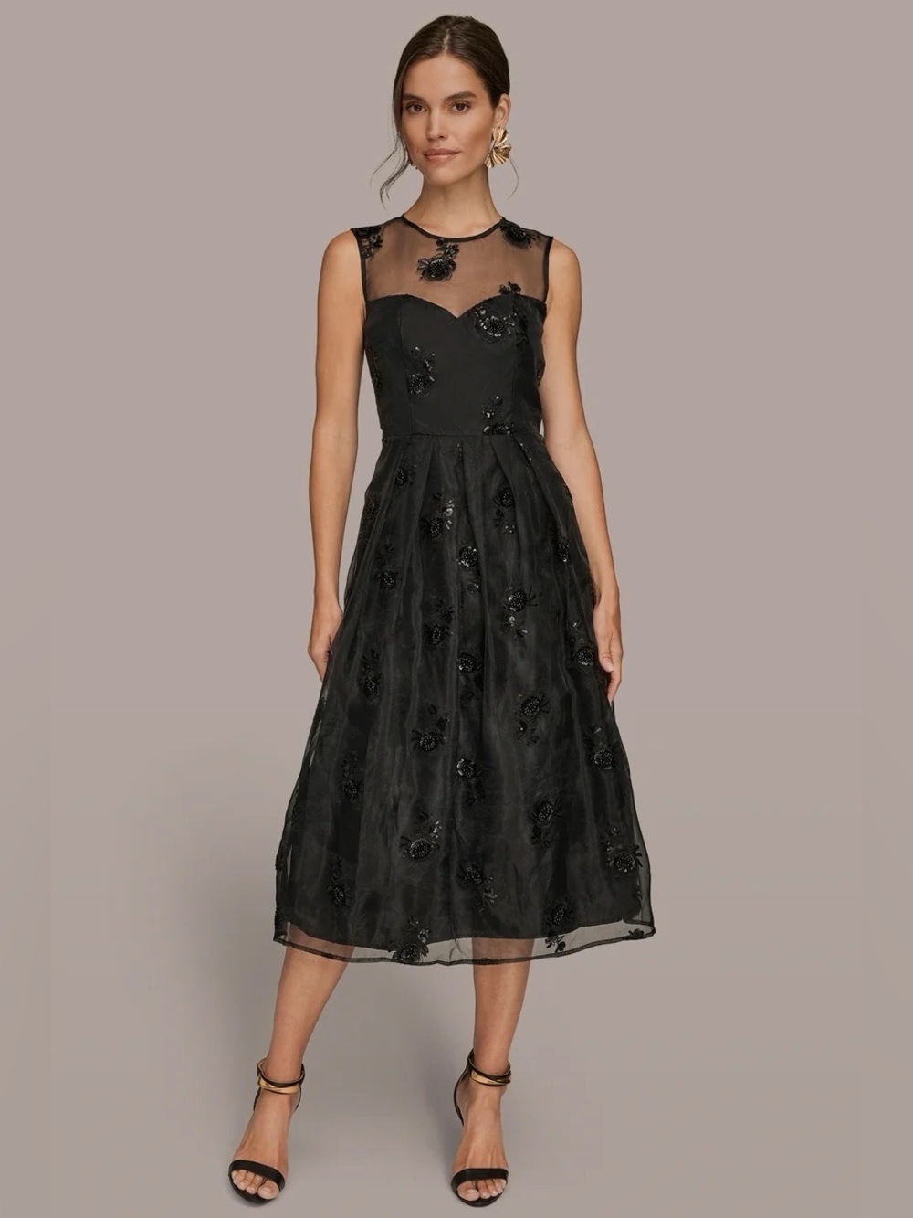 Donna Karan Illusion Sweetheart Neck Midi Dress Size 16